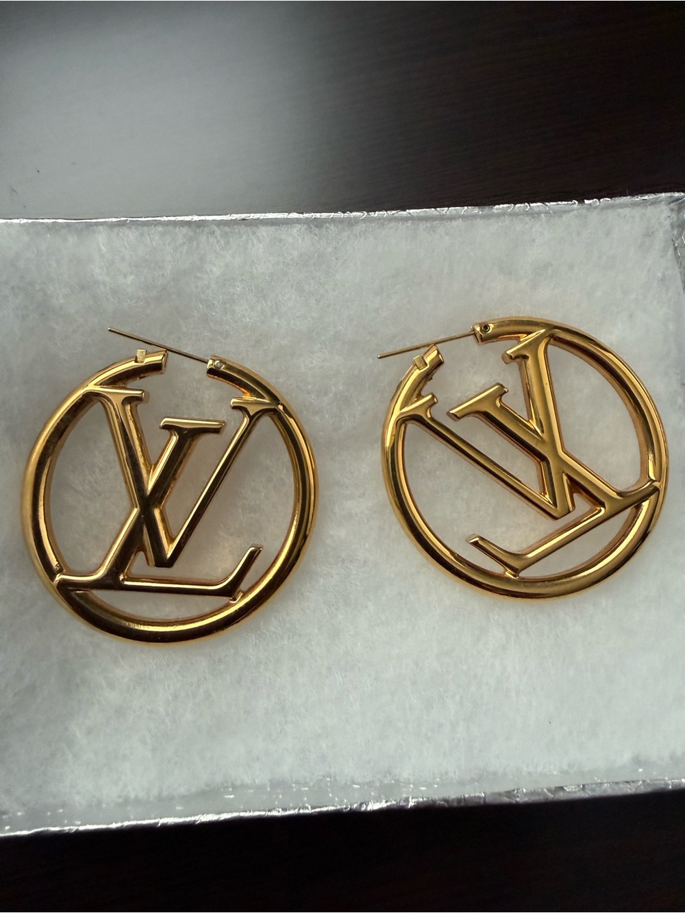 Louis Vuitton Gold LV Hoop Logo Earrings